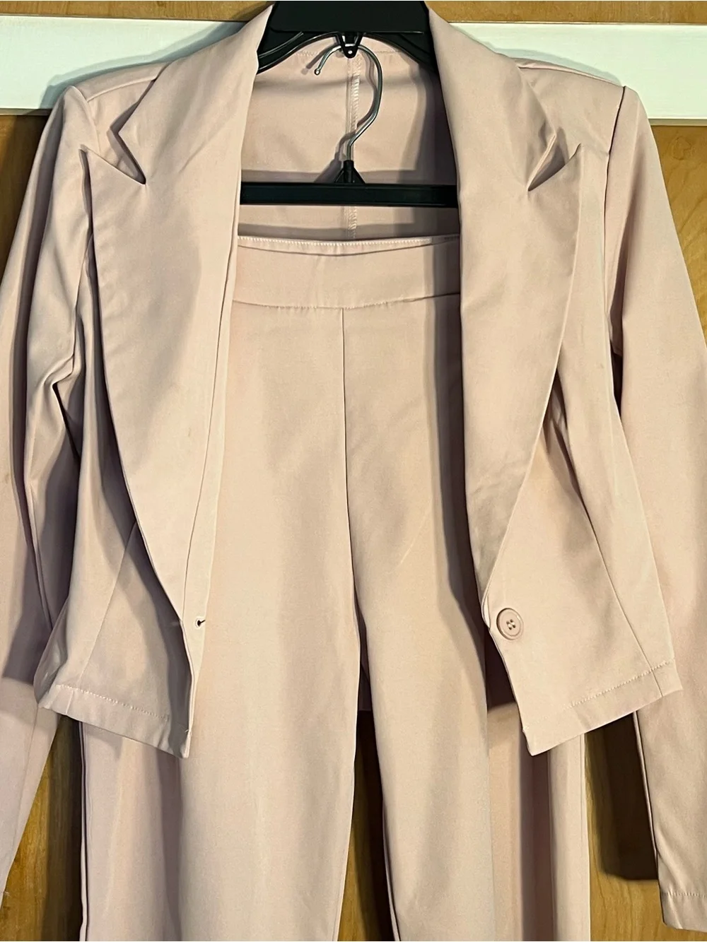 SHEIN Soft Pink Women's Cropped Blazer & Straight Pants Set